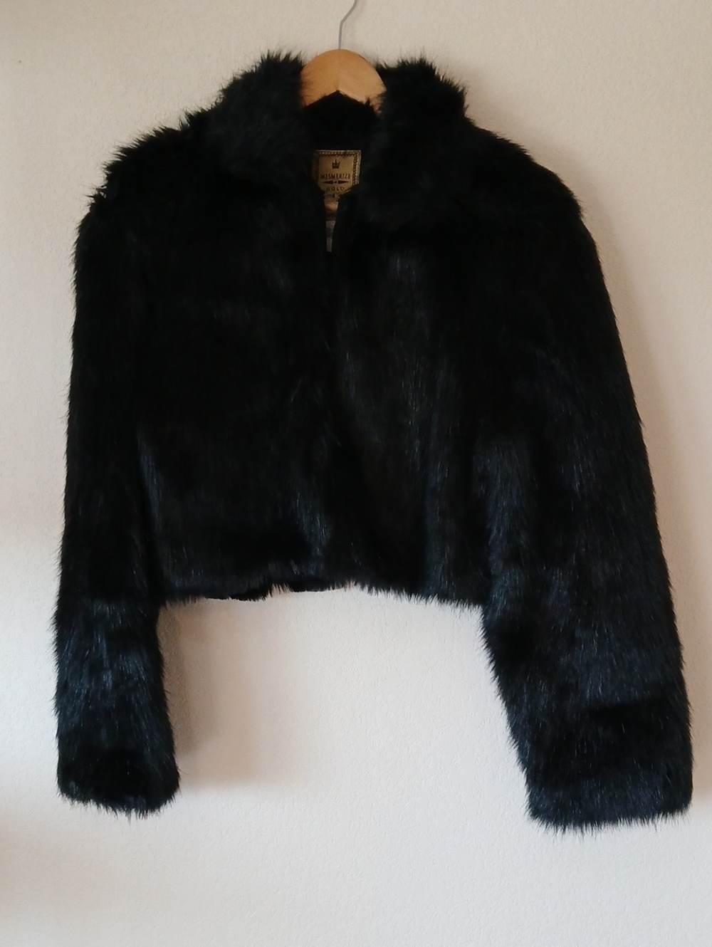 Vintage Y2K Mesmerize Black Faux Fur Mpb Wife Coat Cropped Style
